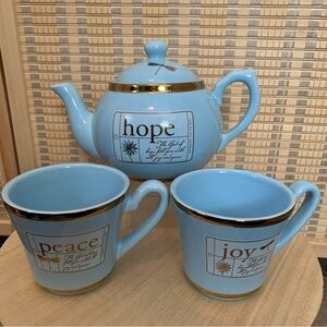 Tea Pot & Tea Cups Light Blue